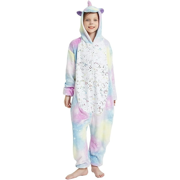 Kids Sleepsuits Hooded Flannel Nightgown - Boys Girls One Piece Pajamas Sleepwear Child Housecoat, 4-8 Years