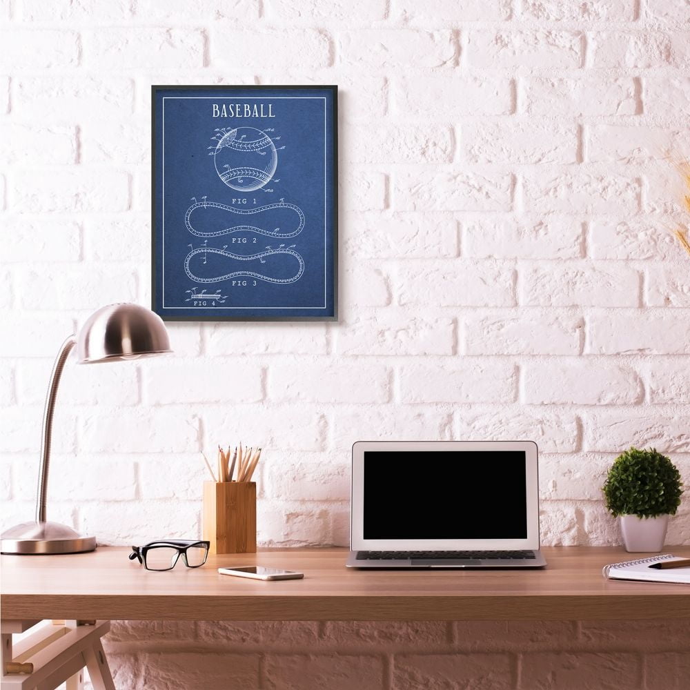 Baseball Blueprint Vintage Sports Design XXL Framed Giclee Texturized Art by Daphne Polselli
