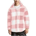 thumbnail image 2 of ZRGHAOYLQ Mens Plaid Print Button Front Fleece Jacket Fuzzy Long Sleeve Shirts Jackets Full Zip Up Outwear Big and Tall Oversized Coats with Hood, 2 of 6