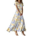 thumbnail image 2 of Women's Elegant Flutter Sleeve Dress Floral Chiffon Maxi Dress Flowy Wedding Guest Dress for Spring 2025 Red M, 2 of 5