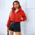 thumbnail image 5 of IROINNID Women's Short Puffer Jacket Solid Color Long Sleeve Ladies Winter Loose Cardigan Stand Top Casual Bread Jacket Cotton Clothes, Red, 5 of 5