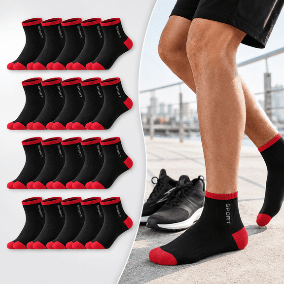 20 Pairs Men's Cotton Crew Socks, Breathable Anti-Odor Sweat Wicking, Sport Athletic Running Socks for Mens Outdoor Sports Size 37-45