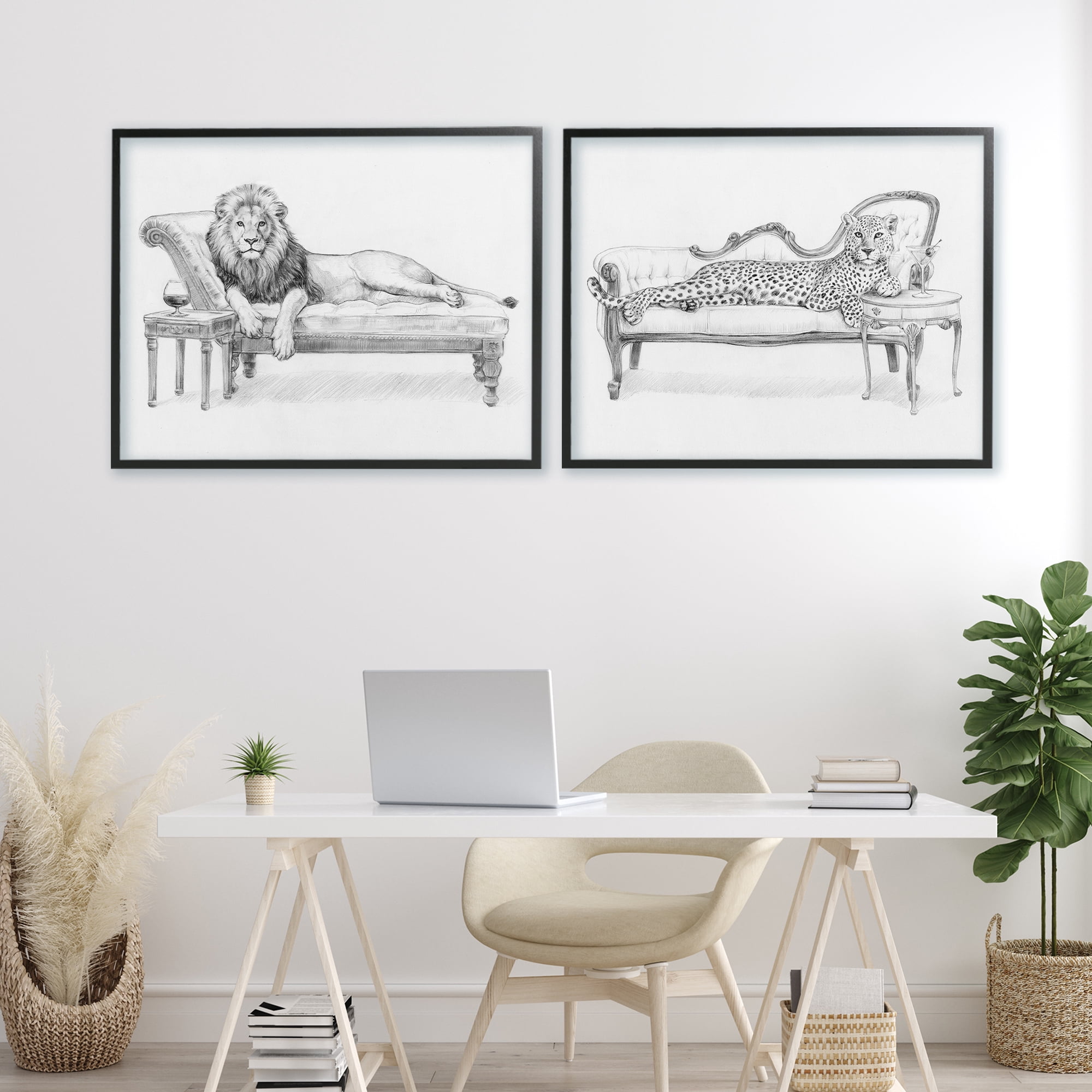 Stupell Industries Lounging Beasts Wildlife 2 Piece Black Framed Giclee Art Set, design by Victoria Barnes