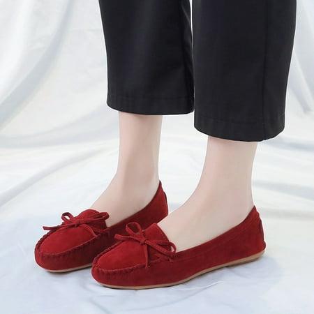 

YTJX Leisure Women Round Toe Suede Slip-On Shoes Flat Single Shoes Casual Shoes