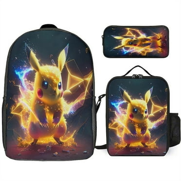 Pokemon_Pikachu 3D Printed One size 3PCS Laptop Backpacks Personalized Bags With Lunch Box Pencil Case Set for Gyms or Other Occasions