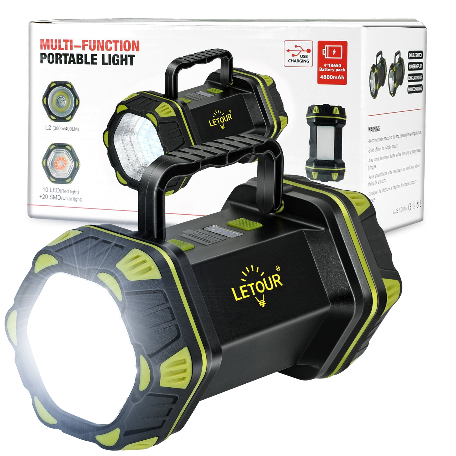 LETOUR Hunting Spotlight Rechargeable LED Searchlight Super Bright