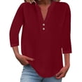 thumbnail image 2 of Red T Shirts for Women's Casual V Neck Down Short Sleeve Top T Shirt Fashion Clothing, 2 of 6
