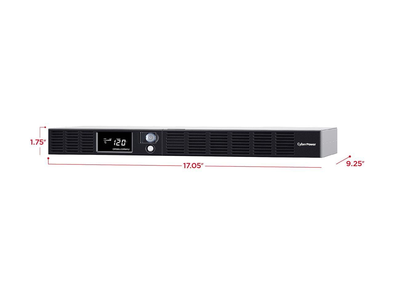 CyberPower OR500LCDRM1U Smart App LCD UPS Systems - 500VA/300W, 120 VAC, NEMA 5-15P, 1U, Rackmount, 6 Outlets, LCD, PowerPanel,  4 x 5-15R Battery/Surge Protected 2 x 5-15R Surge Protected Outlets