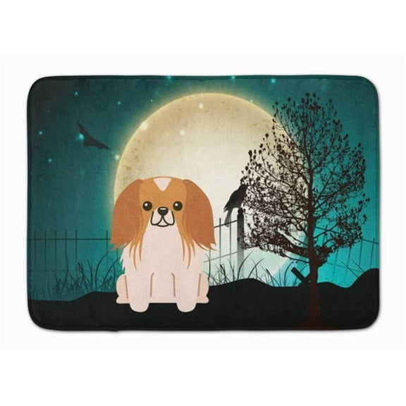 Halloween Scary Pekingnese Red & White Machine Washable Memory Foam Mat - Red & White - 19in. H x 0.25in. W x 27in. L