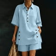thumbnail image 2 of akafmk Womens Linen 2 Piece Sets Summer Button Down Collared Short Sleeve Shirts Shorts Set with Pockets Matching Set Fashions Vacation Outfits, 2 of 7