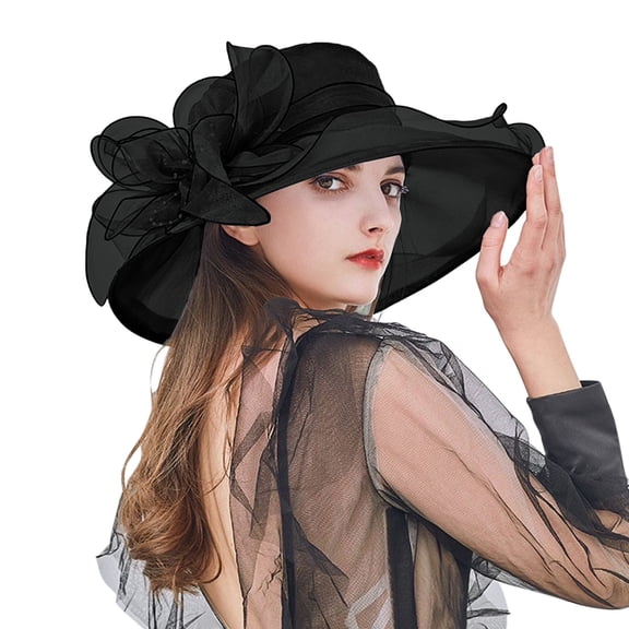 MSJUHEG Organza Wide Brim Hat Low Brim Breathable Hat Sun Protection Hat Wide Brim Foldable Beach Hat Sunscreen Baseball Hat Outdoor Sport Hats Large Bucket Hat Sport Cap Black One Size
