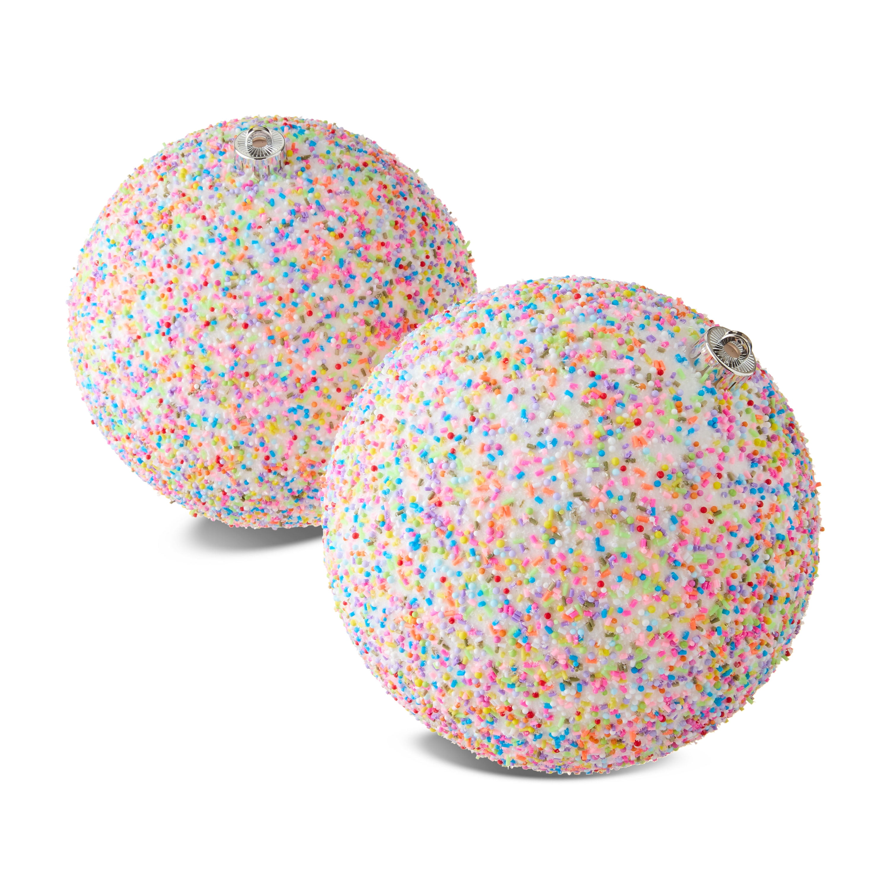 2-Count White Glitter Jumbo Christmas Shatterproof Ornaments with Colorful Beads, 7.87 in, by Holiday Time