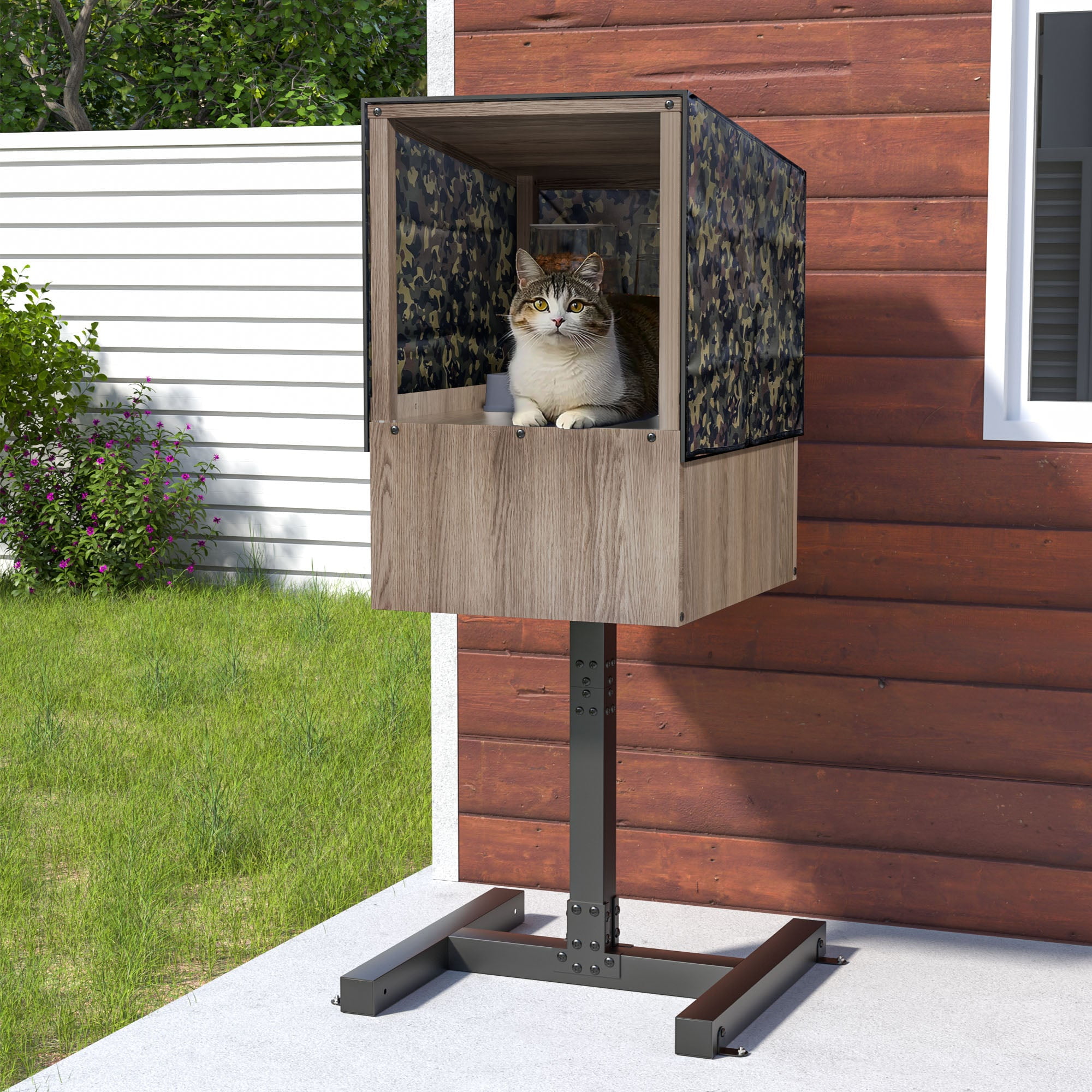 Outdoor Feral Cat Feeding Station, Shelter for Food & Water, Critter-Proof Design Safe Haven, 24.5"x24.5x61"