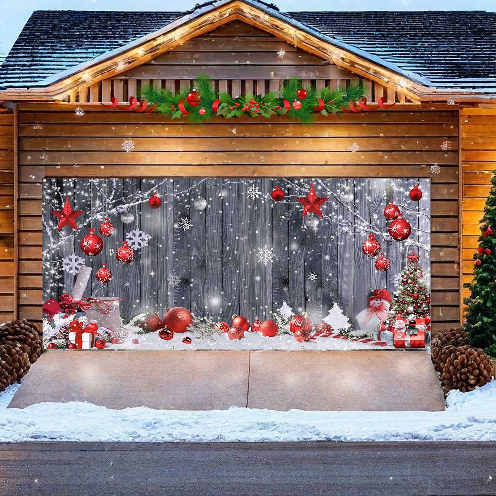 kladzum Christmas Garage Door Cover Xmas Decoration Print Garage Door Curtain Large Merry Christmas Garage Door Hanging Farbic for Outdoor Holiday Party Decor