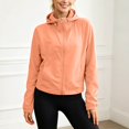 thumbnail image 2 of Women Cropped Lightweight Hooded Windbreaker Jacket, Packable Breathable Full Zip Sun Protection Outerwear for Spring Summer Outdoor Daily (Orange/L), 2 of 4