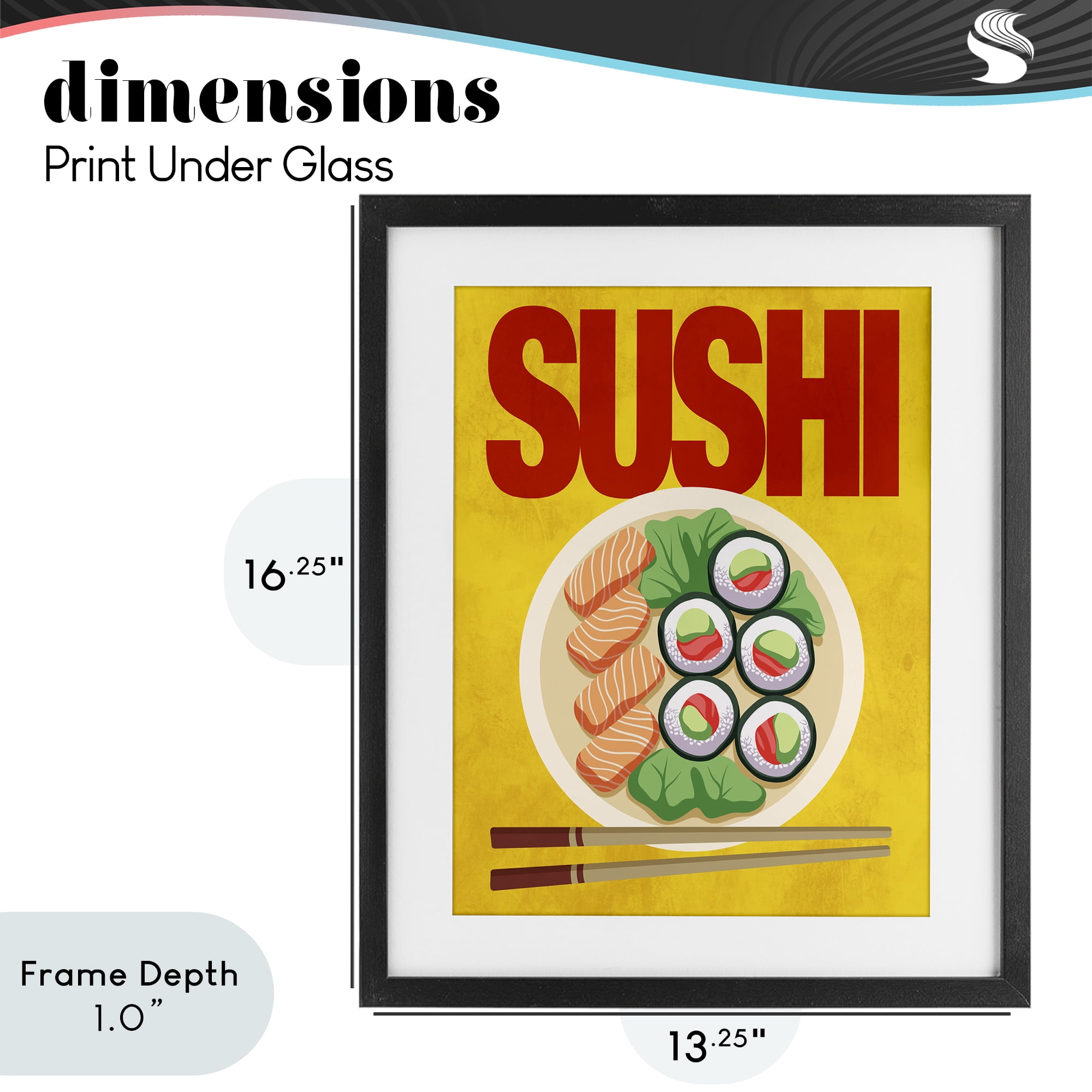 Stupell Industries Bright Sushi & Chopsticks Black Framed Print Under Glass, design by Marcus Prime