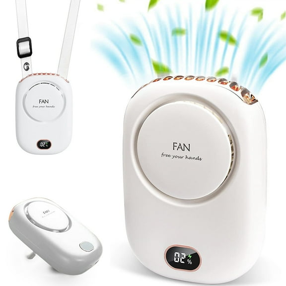 Portable Neck Fan, 3 Speeds, Mini Hanging Neck Fan with Adjustable Lanyard and Bracket, 10 Hrs(White)