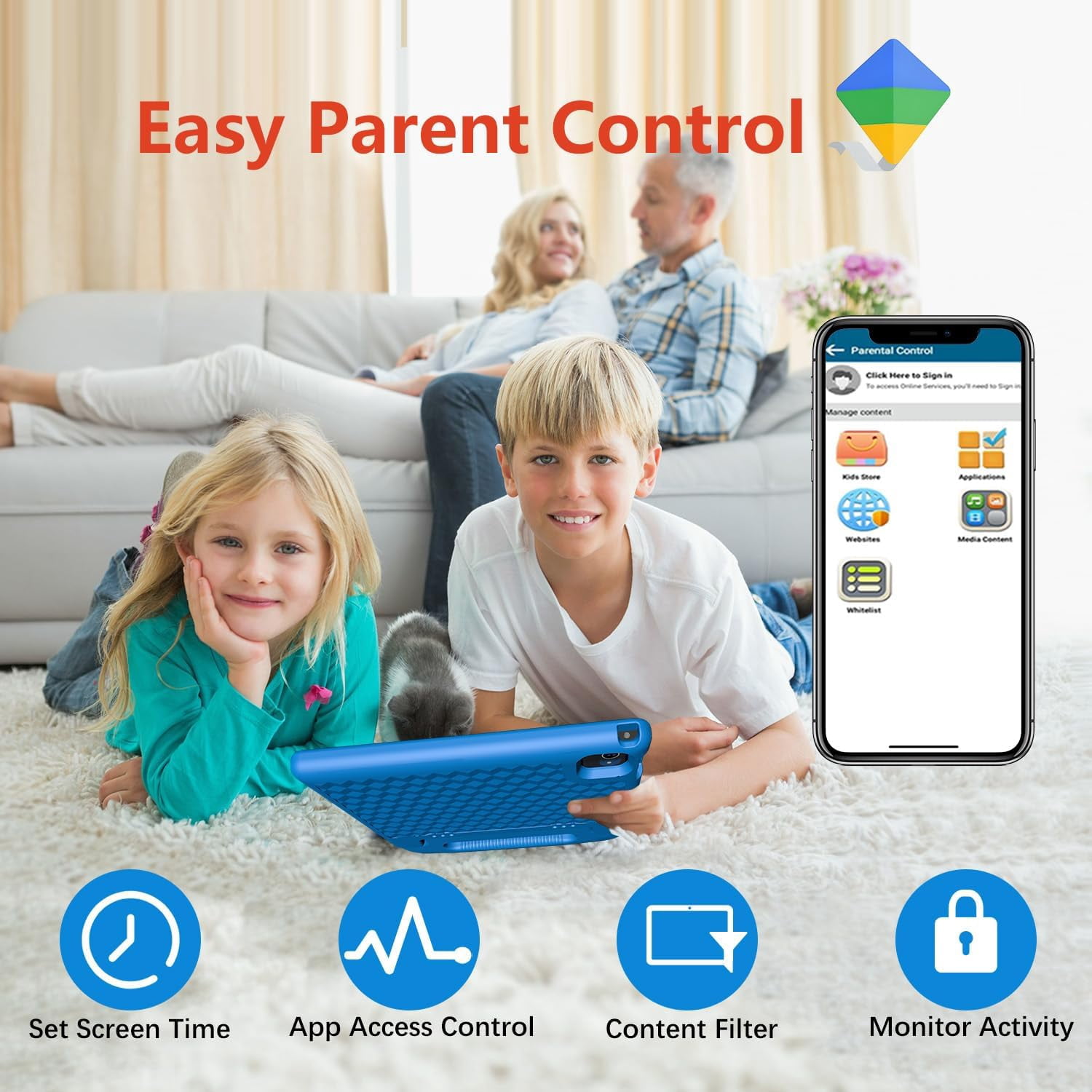 ITDULCET Kids Tablet 10 inch Android 14, 8GB RAM+64GB ROM Toddler Tablet for Children Teen, 2.4G & 5G WiFi, Dual Camera, 10.1" IPS HD Screen Family Link Parent Control, 2-Year Warranty