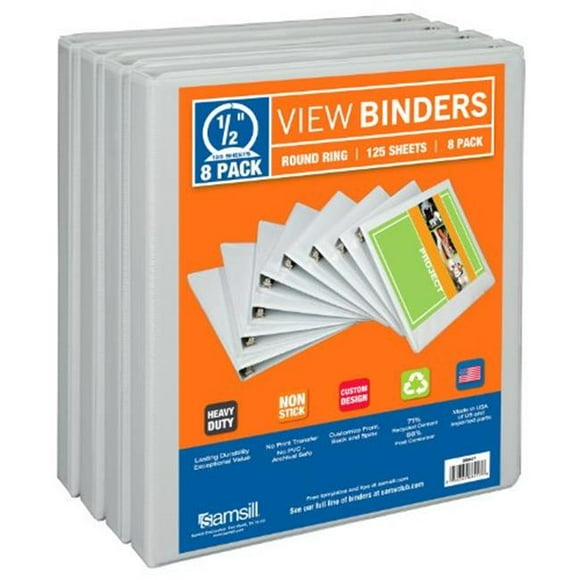 Samsill 0.5 in. Economy Durable View Binder - White, Pack of 8