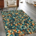 thumbnail image 2 of Color Block 4x6 Area Rugs for Living Room, Orange Green Check Abstract Texture Non Slip Floor Mat Washable Low-Profile Indoor Carpet for Bedroom, Dining Room, Bathroom, 2 of 9