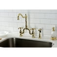 thumbnail image 2 of Kingston Brass KS7752TXBS French Country Two-Handle 3-Hole Deck Mount Bridge Kitchen Faucet with Brass Side Sprayer in Polished Brass, 2 of 8