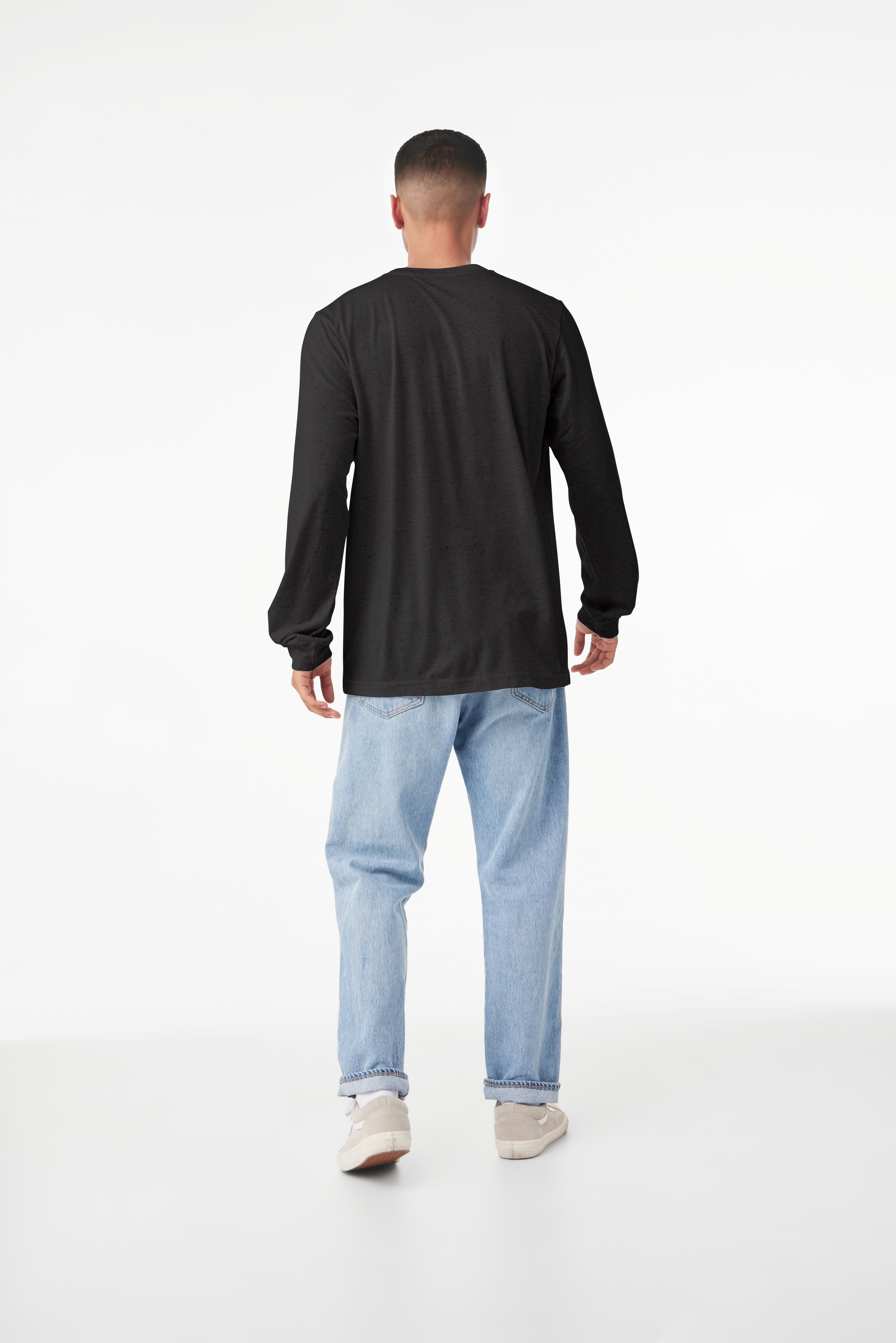 BELLA+CANVAS Adult Crew Neck Personalized Long Sleeve T-Shirt, Create your own Designs, Dark Grey Heather, Large, Unisex