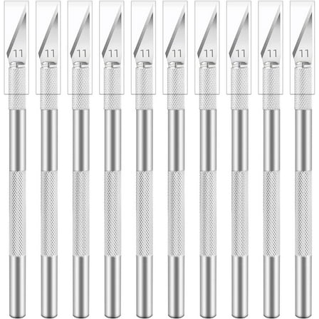 RUseeN 10 Pack Exacto Knife Set, Stainless Steel Craft Knife Kit for Pumpkin Carving, DIY, Art, Cutting, Stencil, Silver
