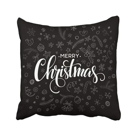 BPBOP Black Text Merry Christmas Lettering Design Red Happy Year Chalk Gold Message Vintage Pillowcase Throw Pillow Cover Case 18x18 (Best Text Message For Christmas)