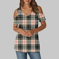 thumbnail image 7 of USSUMA Up to 45% Off Workout Tops for Women Short Sleeve V Neck Plaid Checkered Loose Tunic Pullover Tshirt Off Shoulder Shirt Tops Active Loose Fit Womens Fashion for Go Shopping Pink S, 7 of 7