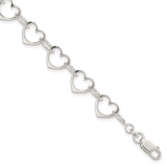925 Sterling Silver Polished Love Heart Link Bracelet 7 Inch Lobster Claw 10mm Wide -  Jewelry Gift for Mom