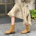 thumbnail image 2 of Riding Boots for Women Adjustable Button Fold Over Round Toe Stacked Heel Suede Fall Dress Booties Trendy Strappy Ankle Boots Yellow 7, 2 of 7