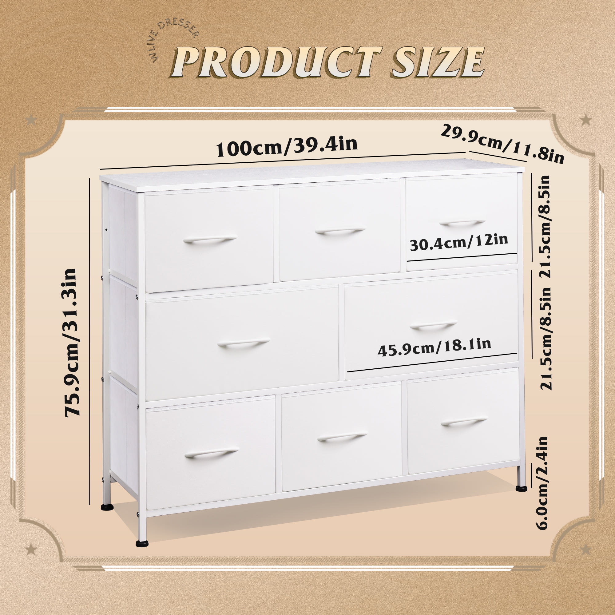 GALAXHERO 8 Drawer Dresser, Fabric Storage Unit for Bedroom, Large Drawer Chest for Entryway & Living Room, White, 59" x 30" x 16"