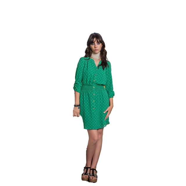 Vestido corto André Badi verde 26 con escote en V y mangas 3/4