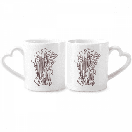 

Flammulina Velutipes Mushroom Pattern Couple Porcelain Mug Set Cerac Lover Cup Heart Handle