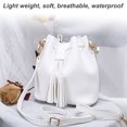 thumbnail image 1 of Bucket Bag Faux Leather Tassel Drawstring Crossbody Pouch Color Handbag Women Solid Color Shoulder Bag Handbag, White, 1 of 6
