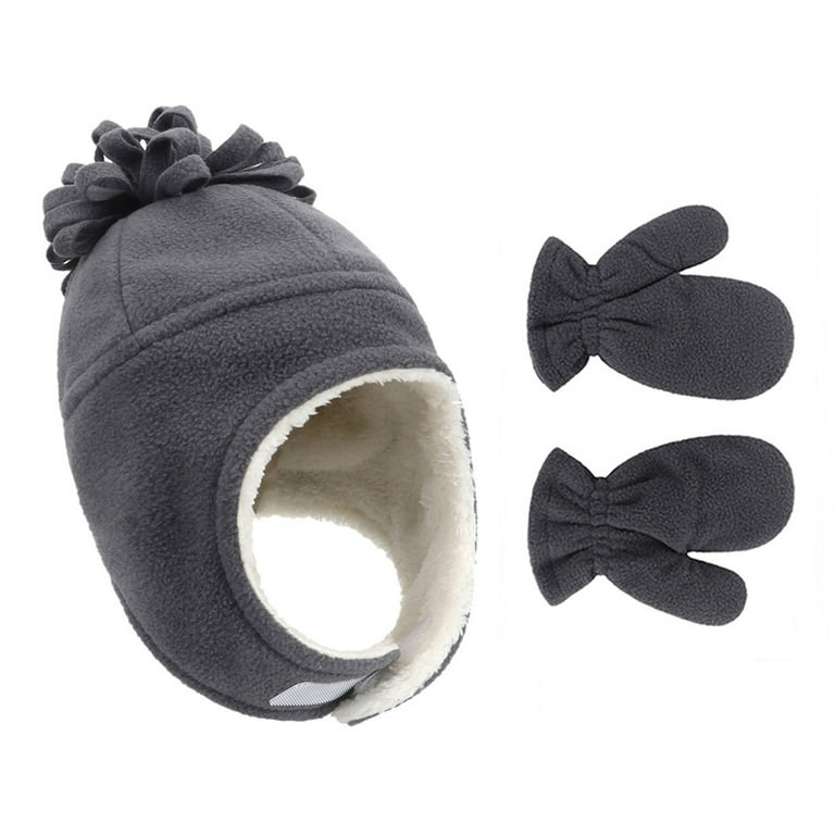 Unisex Winter Hat Warm Children's and Gloves Hat Color Two Solid