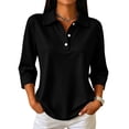 thumbnail image 2 of Womens 3/4 Sleeve Button Down Collared Polo Shirts Vintage Casual Business Everyday Tops Black M, 2 of 9