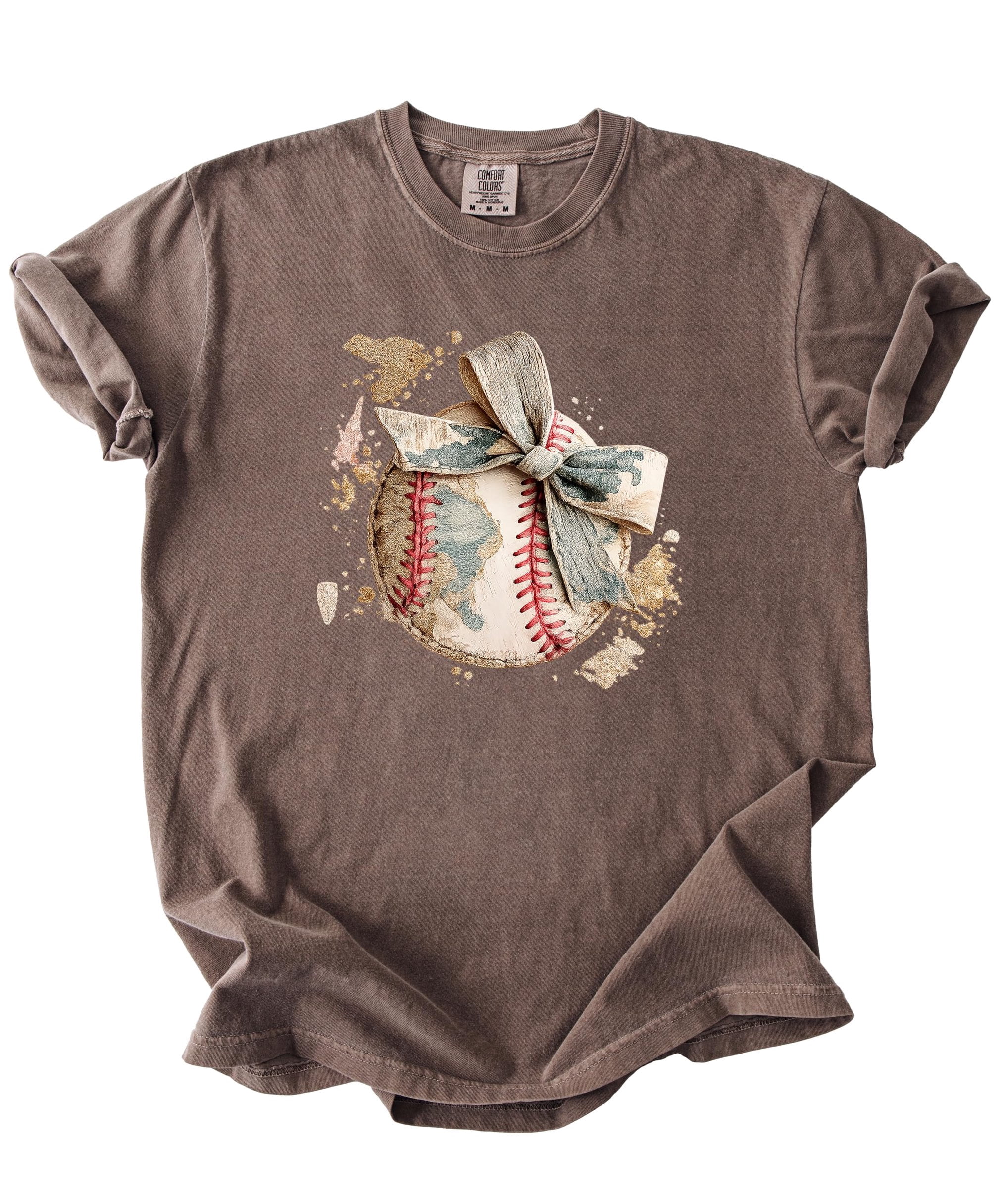 Cute Baseball Bow Shirt for Women - Coquette Game Day Tee - Trendy Sports Mom T-Shirt Espresso Shirt Adult Medium