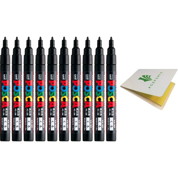 Stylo marqueur Uni POSCA, ensemble de 10 stylos noirs (PC3M.24) - Pointe  fine - Fabricant de stylos résistant à l'eau sans odeur, avec original 