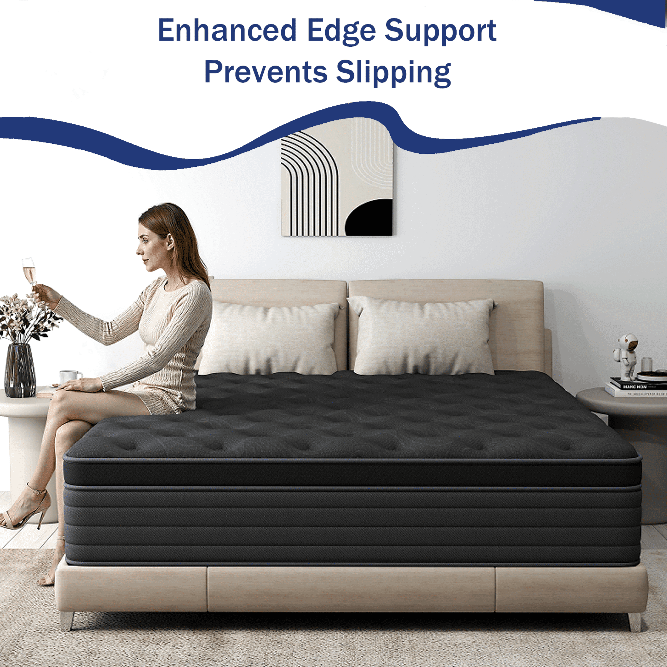 SILENCE MANGO 14 Inch Twin Size Euro Top Hybrid Mattress, Medium Firm, Grey, Bed in a Box, Individual Pocket Springs, Back & Lumbar Support, Motion Isolation, Pressure Relief