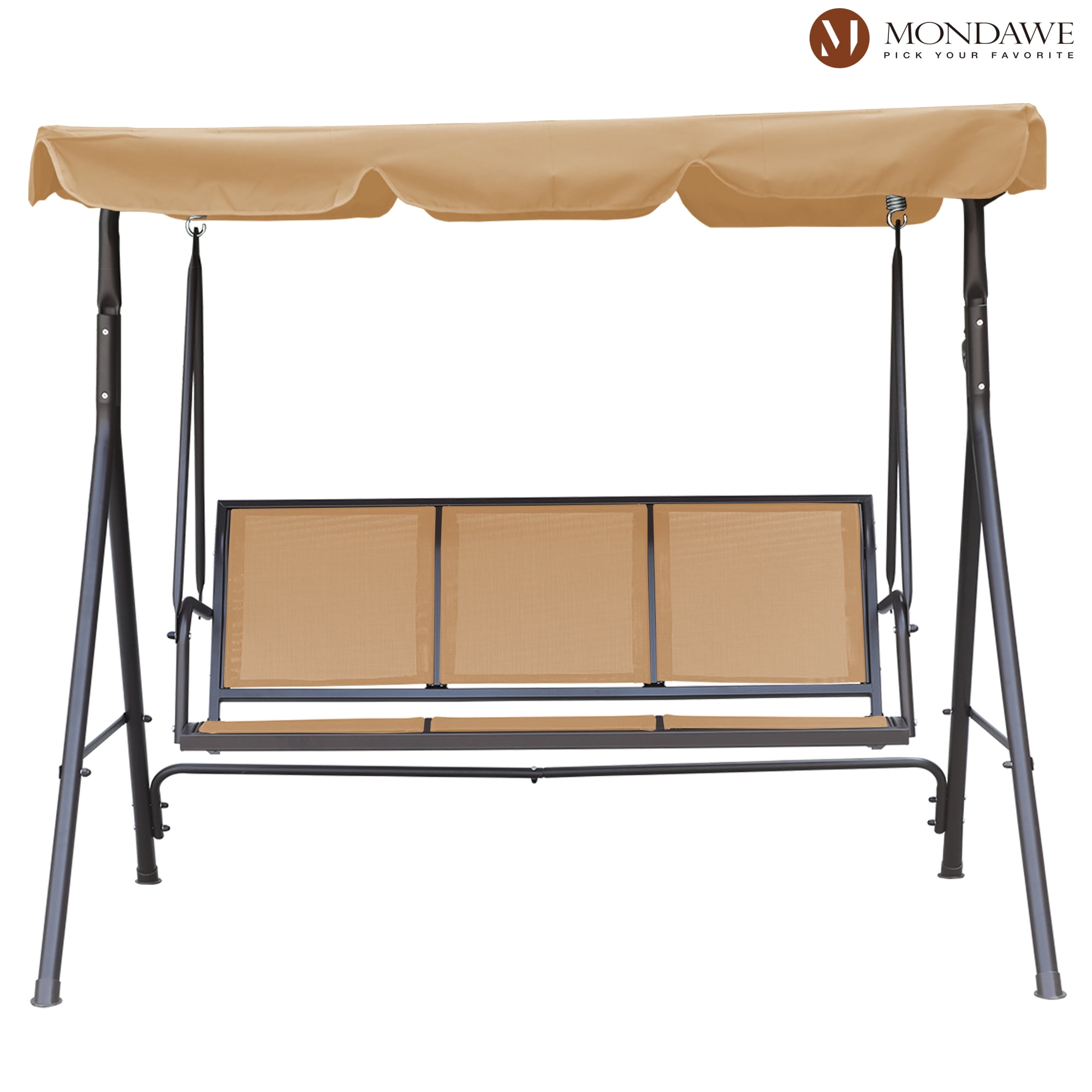 Mondawe 3 Person Canopy Swing Steel Outdoor Porch Swings Adjustable