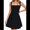 thumbnail image 3 of Robe Courte Sans Manches 2025 pour Femmes, Dos Nu, à Nouer, Encolure Carrée, Robe de Soirée Courte, Noire, P, 3 of 10