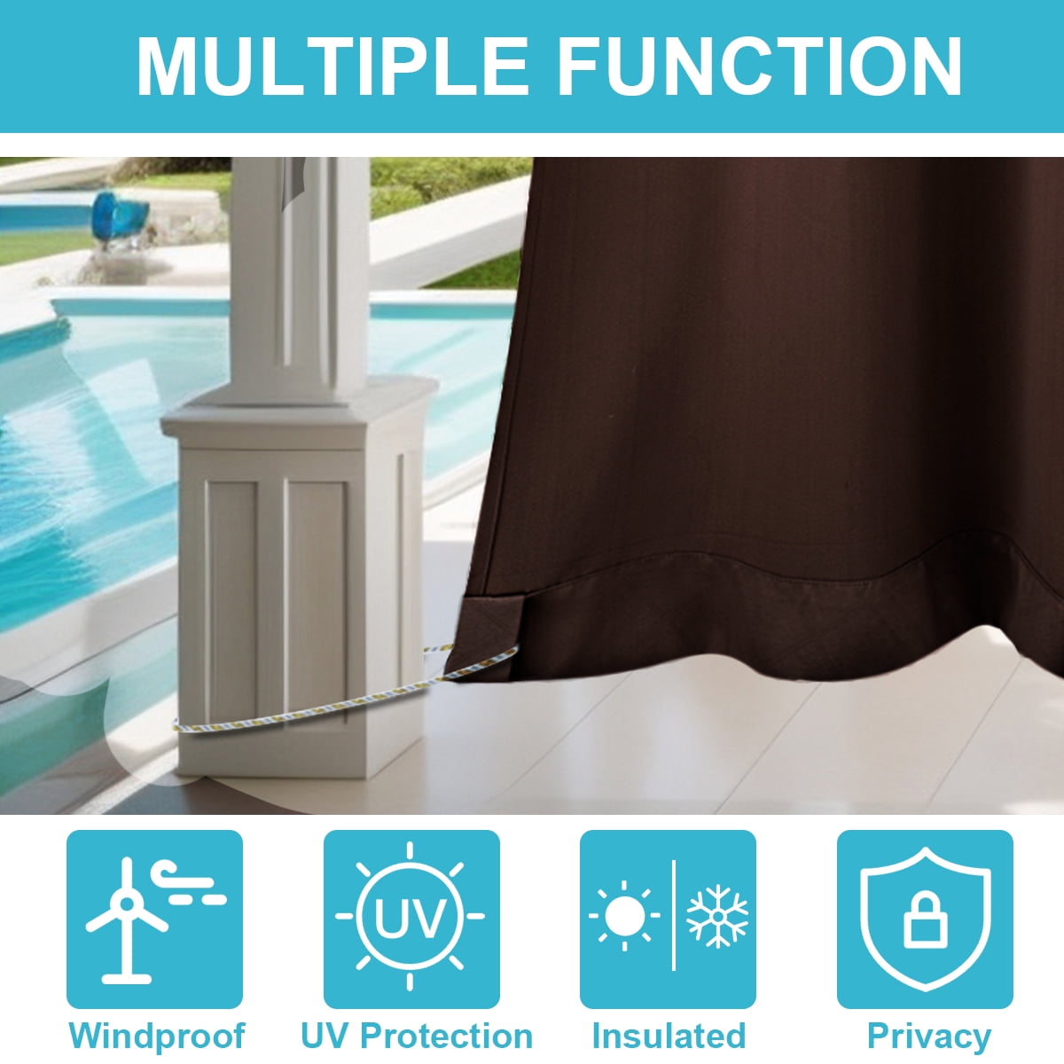 TOPCHANCES 2 Panels Outdoor Curtains for Patio, Waterproof Blackout Outside Curtains with Grommet Top and Tab Bottom, Windproof UV Resistant Drapes for Porch, Pergola, 52 x 84 inch, Brown #2
