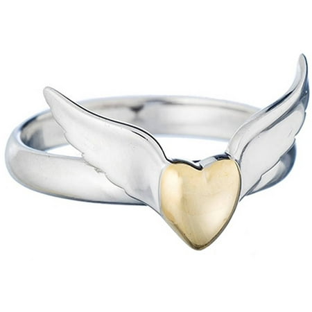 Lavaggi Jewelry Sterling Silver Wings of Love Inspirational Gold-Plated Angel Ring, 925 Designer