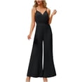 thumbnail image 2 of BONIXOOM Jumpsuits for Women Pants for Women Solid Mid Waisted Short Gym Casual Jumpsuit Baggy Fit Straight-Leg Standard Black S, 2 of 7