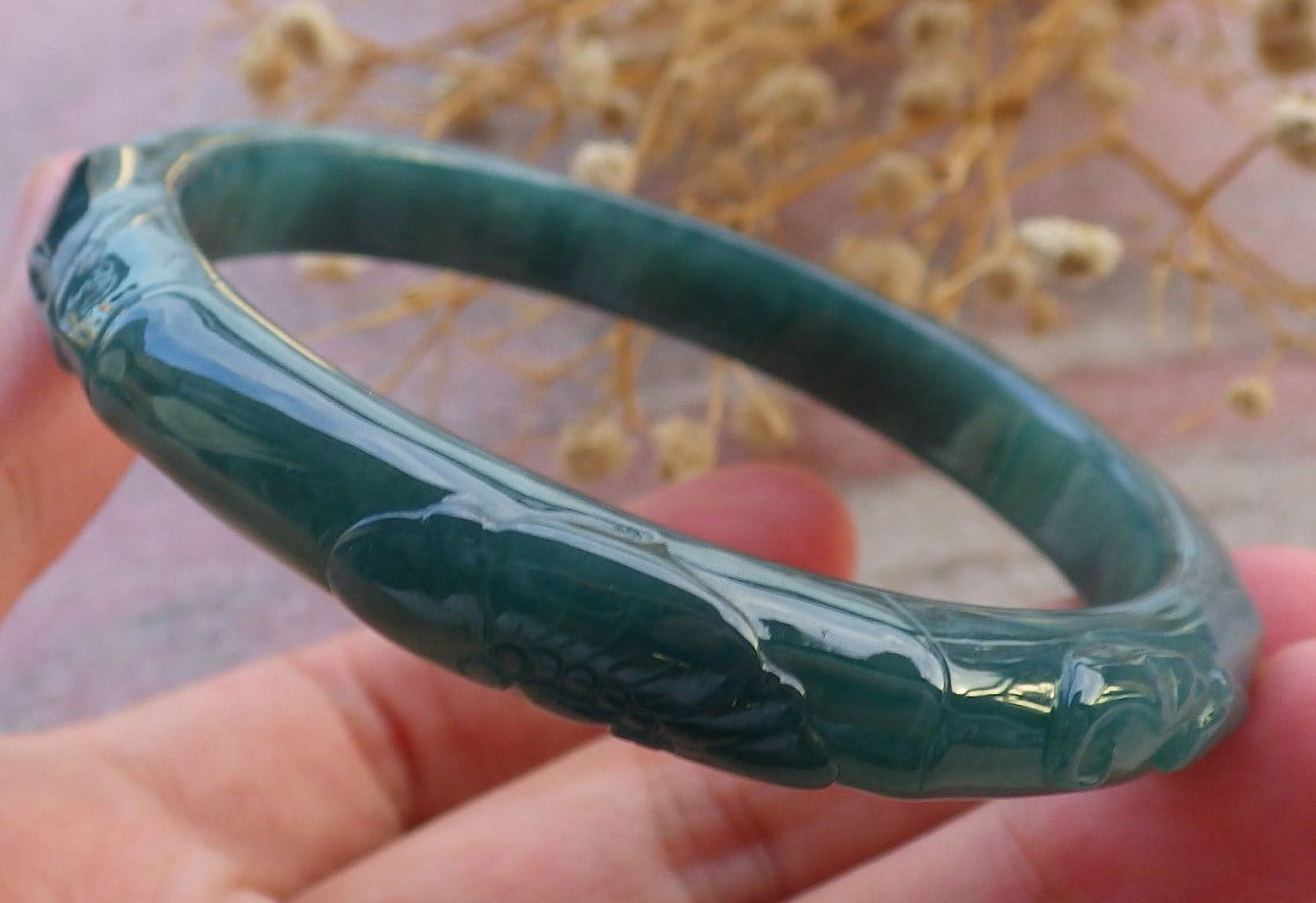 Icy Green Natural A JADE Jadeite Bat Ruyi Bamboo Bangle Bracelet 58 mm 684033 TN