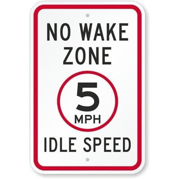 Speed Sign: No Wake Zone - 5 MPH, Idle Speed Man Cave Garage Shop Bar Restaurant Home Decor Metal Sign, 12" x 8"