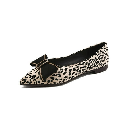 

SIMANLAN Ladies Flats Pointed Toe Dress Shoes Bow Flat Shoe Women Cozy Women s On White Leopard Print 8.5
