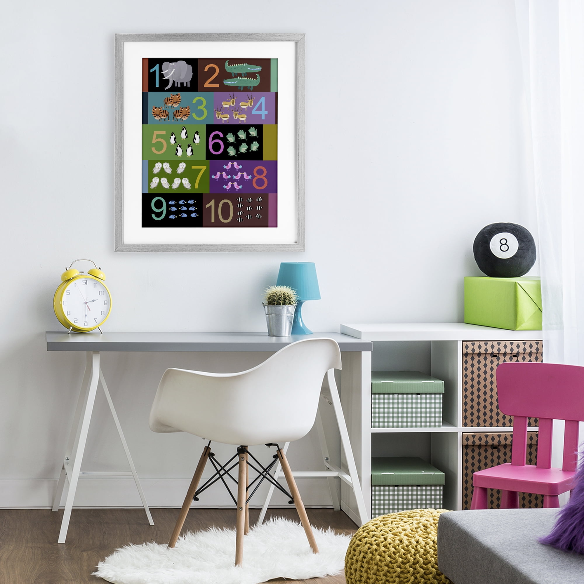 Blocked Kid's Educational Counting Gray Framed Print Under Glass, design by Carla Daly