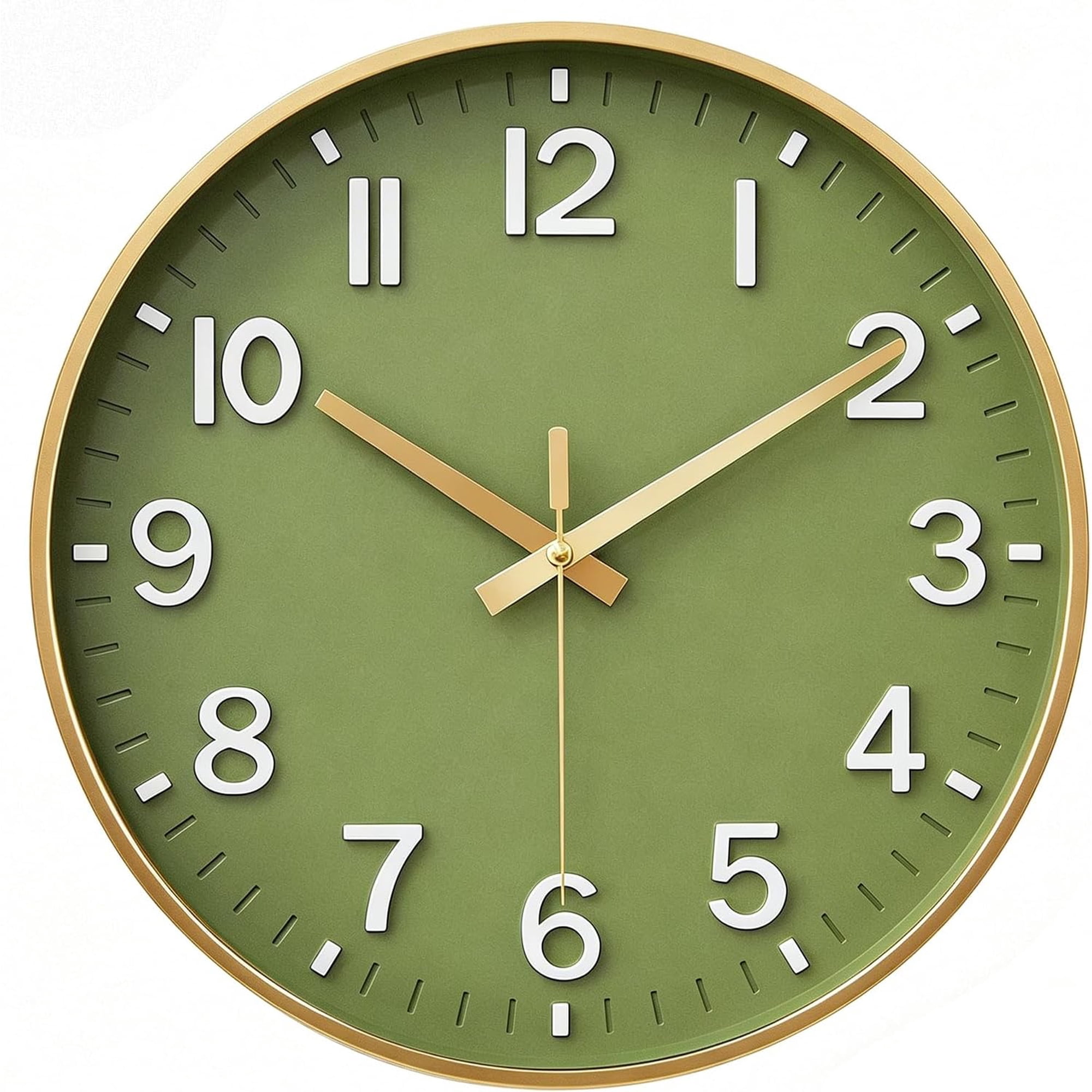 8 Inch Wall Clock Battery Operated Silent Non Ticking Green Modern Green Gold,8 inch